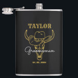 Country Wild West Cowboy Personalised Groomsmen Hip Flask<br><div class="desc">Personalised gifts for groomsmen with old western cowboy theme. Decorated with cowboy hat with vintage western font. Text and background colour are editable using the Design Tool to fit your occasion. Get this customise gift for wedding,  bachelor party,  engagement party or any other special occasions.</div>