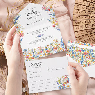 Country Wildflower Colourful Floral Wedding All In One Invitation