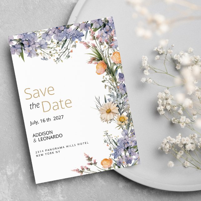Country wildflower flowers rustic Save the Date  Invitation (Country wildflower flowers rustic Save the Date)