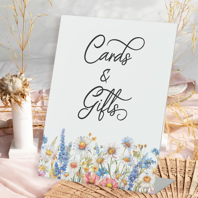 Country Wildflower Wedding Cards and Gifts Table Pedestal Sign (Cards & Gifts Table Sign from the Country Wildflower Wedding Collection by Darling & May)
