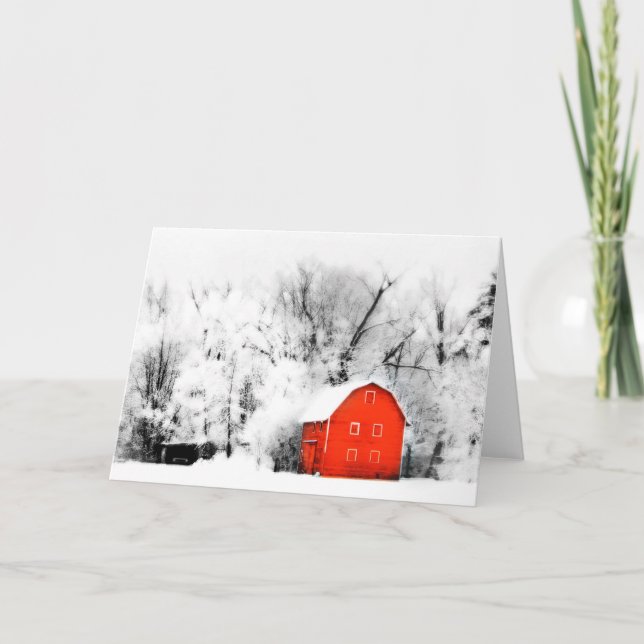 Country winter, Christmas card, barn, snow, farm Holiday Card (Front)