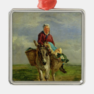 Country Woman Riding a Donkey Metal Tree Decoration