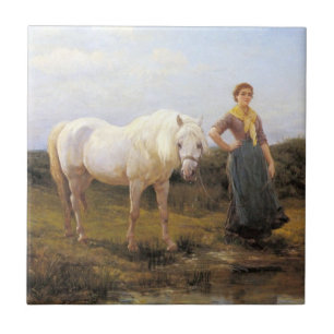 Country Woman Taking a Horse to Water Ceramic Tile