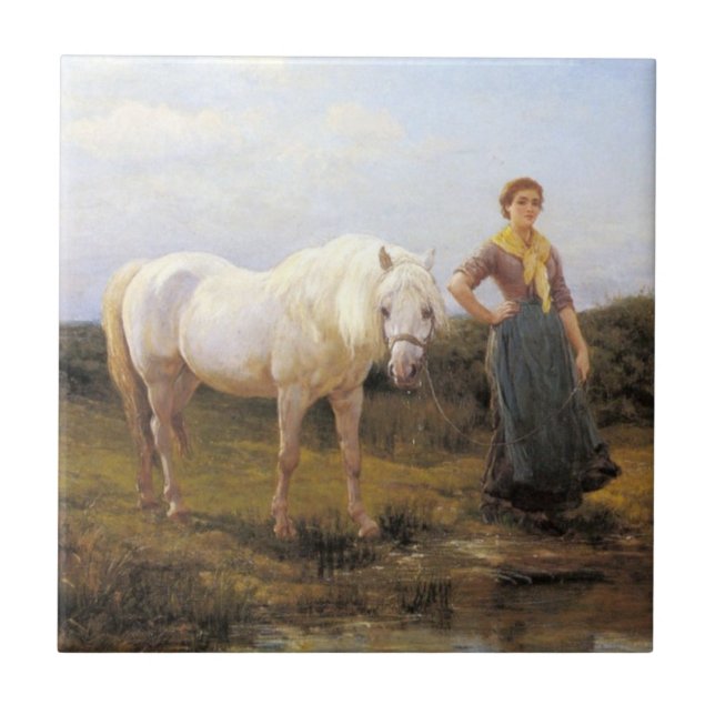 Country Woman Taking a Horse to Water Ceramic Tile (Front)