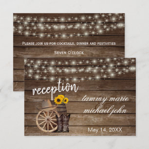 Country Wood Barrel Sunflowers - Reception Invitation