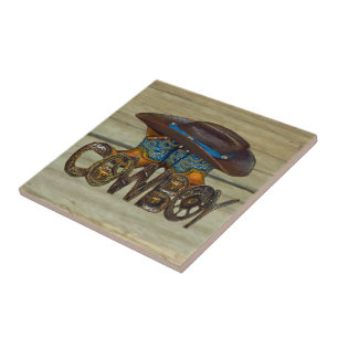 Country Wood Cowboy Ceramic Tile
