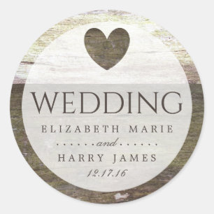 Country Wood Heart Wedding Classic Round Sticker