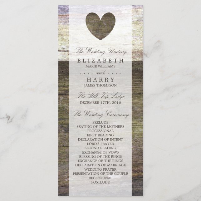 Country Wood Heart Wedding Program (Front)