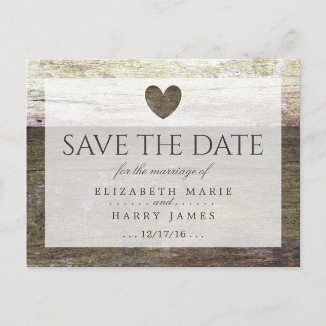 Country Wood Heart Wedding Save The Date Announcement Postcard (Front)