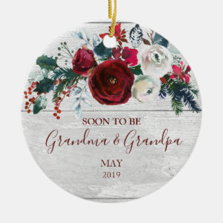 Country Wood Rustic Winter Floral New Grandparents Ceramic Ornament