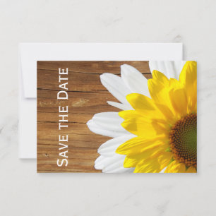 Country Wood Sunflower Daisy save the date Invitation