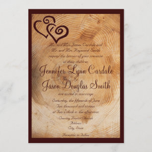 Country Wood Tree Rings Hearts Wedding Invitations