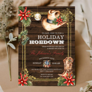 Country Wood Western Christmas Holiday Hoedown Invitation