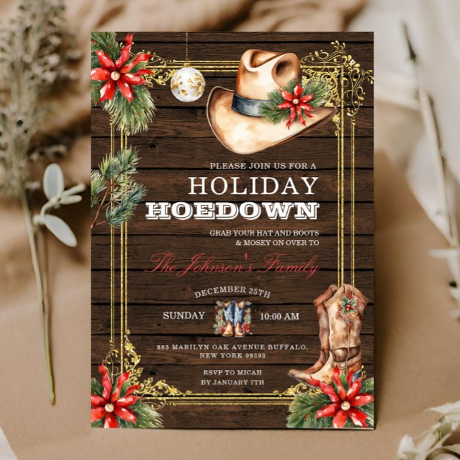 Country Wood Western Christmas Holiday Hoedown Invitation (Creator Uploaded)