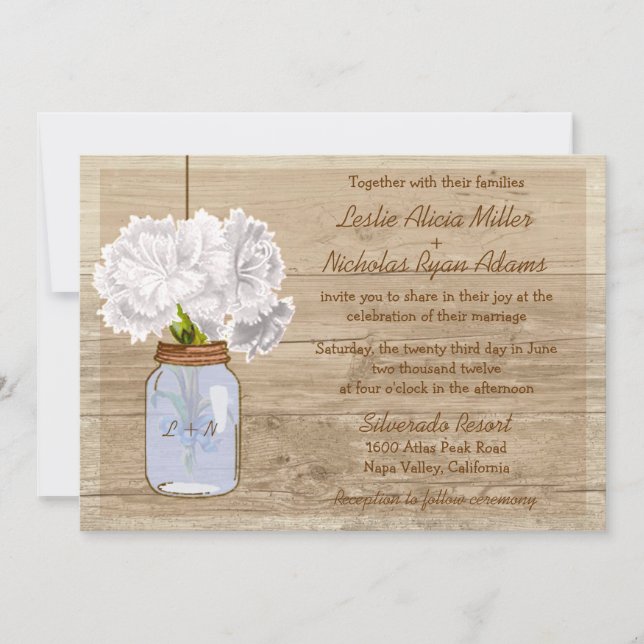 Country Wooden Rustic Mason Jar Wedding Invitation (Front)