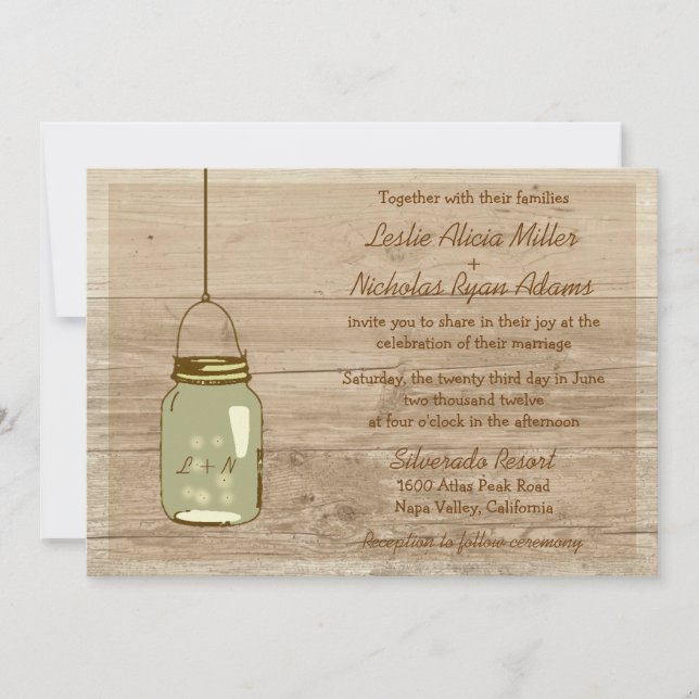 Country Wooden Rustic Mason Jar Wedding Invitation (Front)