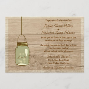 Country Wooden Rustic Mason Jar Wedding Invitation
