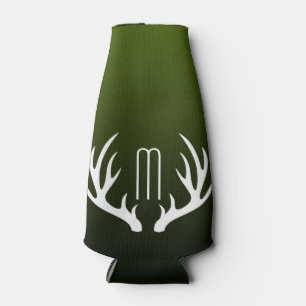 Country Woodland Green White Deer Antlers Bottle Cooler