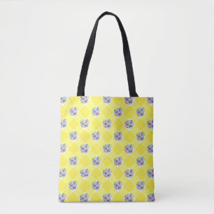 Country Yellow Gingham With Purple Flowers Tote Bag