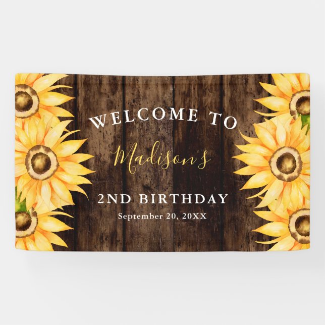 Country Yellow Sunflower Birthday Party Welcome Banner (Horizontal)