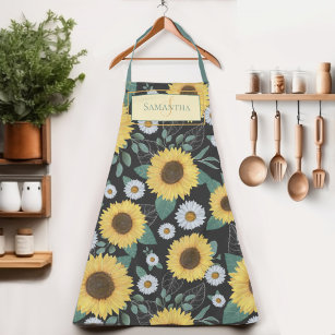 Country Yellow Sunflower Womens Name Apron