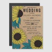 Country Yellow Teal Green Sunflowers Kraft Wedding