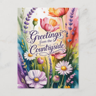 Countryside Greetings Floral Design Holiday Postcard