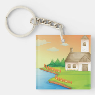 Countryside House by the Lake Key Ring