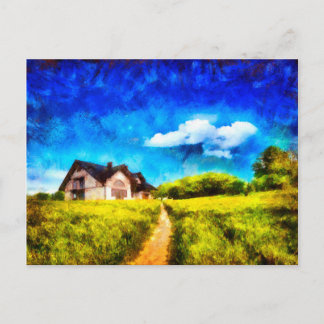 Countryside house oil paint style postcard