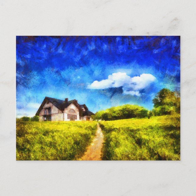 Countryside house oil paint style postcard (Front)
