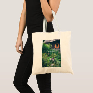 Countryside house with a colourful garden tote bag