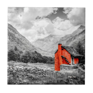 Countryside Landscape Black and White Photography Ceramic Tile