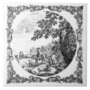 Countryside Landscape Vintage Delft Black & White Ceramic Tile