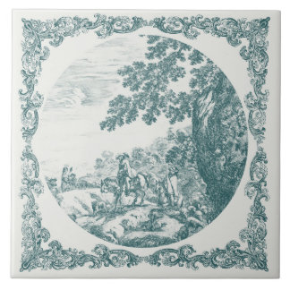 Countryside Landscape Vintage Delft teal & grey Ceramic Tile