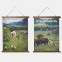 Countryside landscape with wild roses and cows