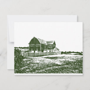 Countryside landscape woodcut style farm house
