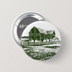 Countryside landscape woodcut style farm house 6 cm round badge