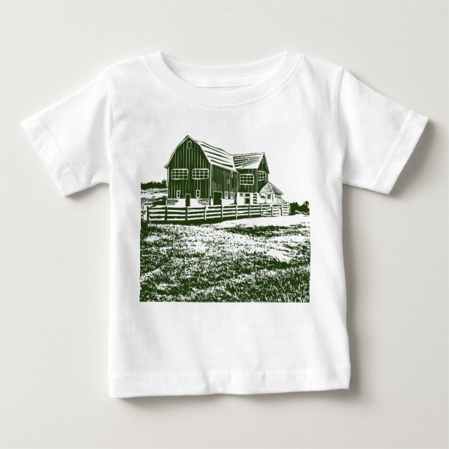 Countryside landscape woodcut style farm house baby T-Shirt (Front)
