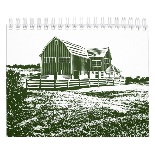 Countryside landscape woodcut style farm house calendar (Cover)