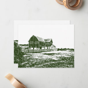 Countryside landscape woodcut style farm house card