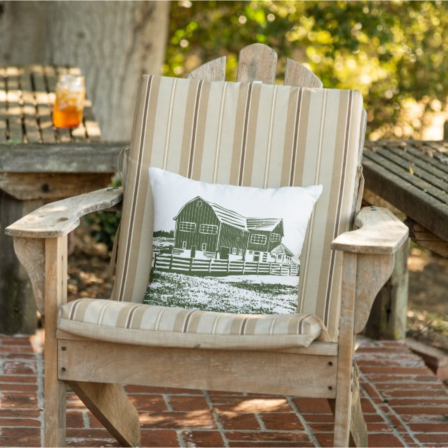 Countryside landscape woodcut style farm house cushion (Chair)
