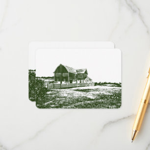 Countryside landscape woodcut style farm house enclosure card