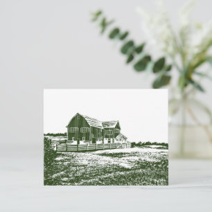 Countryside landscape woodcut style farm house holiday card