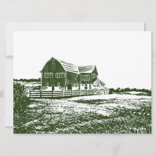 Countryside landscape woodcut style farm house holiday card