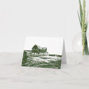 Countryside landscape woodcut style farm house holiday card