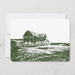 Countryside landscape woodcut style farm house holiday card