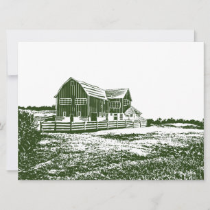 Countryside landscape woodcut style farm house invitation