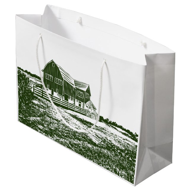Countryside landscape woodcut style farm house large gift bag (Back Angled)