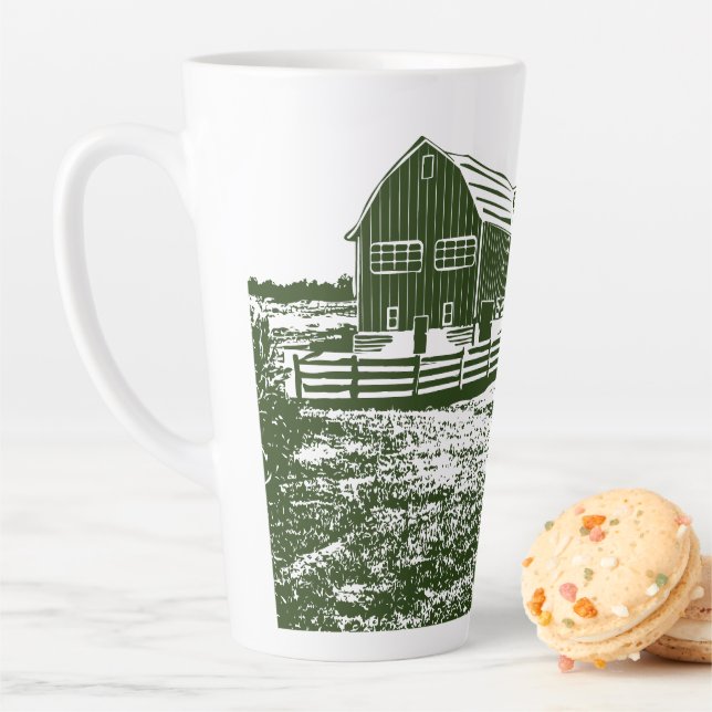 Countryside landscape woodcut style farm house latte mug (In Situ)