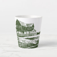 Countryside landscape woodcut style farm house